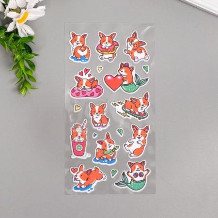 Наклейки объемные MESHU "Corgi" 10 x 19 см RE-MH_33116