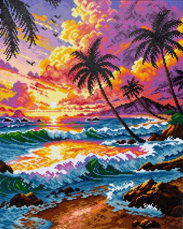 Кристальная (алмазная) мозаика ФРЕЯ на подрамнике "Закат над океаном" 40 х 50 см ALPD-310