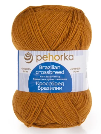 Пряжа Пехорская ПТ "Кроссбред Бразилии" 50% мериносовая шерсть, 50% акрил 1 х 100 г 500 ± 29 м №447 горчица PEH-KRO-447