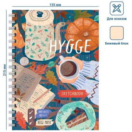 Скетчбук-тетрадь 100л. A5 BG "Hygge" 80 г/м2, матовая ламинация, бежевый блок, твердая обложка, на гребне RE-СТ5гр100_лм_9563