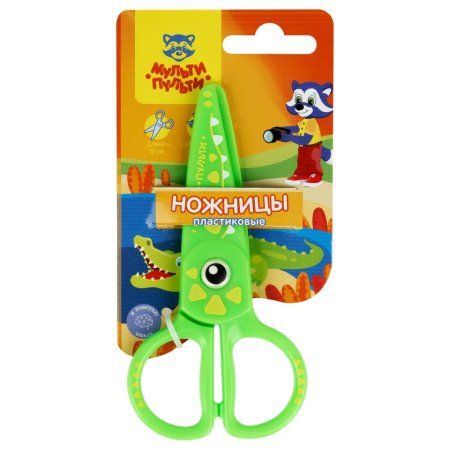 Ножницы детские пластиковые Мульти-Пульти "Приключения Енота, Крокодил" 12 см, зеленый RE-MS_49026