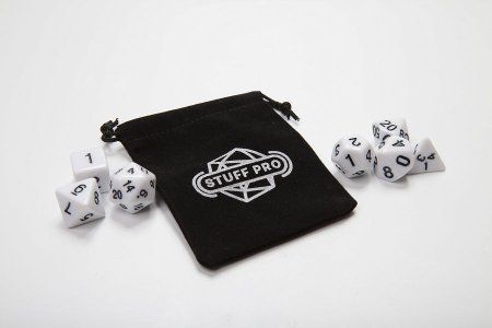 Набор из 7 кубиков для ролевых игр (белый) блистер с мешочком З-DA0001