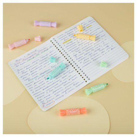 Набор текстовыделителей двусторонних MESHU "Candy" 6 цв 2/4 мм, пастельные цвета, ПВХ бокс с европодвесом RE-MS_55399