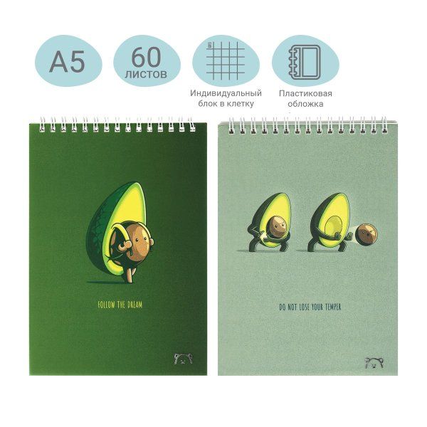 Блокнот А5 60л. MESHU "Avocadreams" на гребне, пластиковая обложка RE-MS_48667