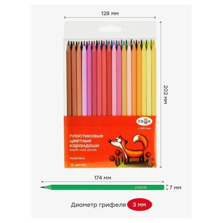 Карандаши цветные пластиковые ГАММА "Мультики" 36 цв заточенные, ПВХ, европодвес RE-251220214