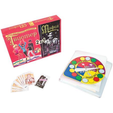 Набор игр 2 в 1 Нескучные игры "Твистер + Мафия" с рулеткой, 17 карточек RE-7074
