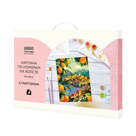 Картина по номерам на холсте с глиттером ТРИ СОВЫ "Средиземноморское побережье" 30 x 40 см с акриловыми красками и кистями RE-КХг3040_57057