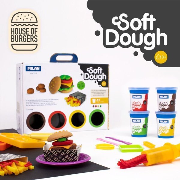 Набор массы для лепки MILAN Soft Dough House of Burgers 4 цв x 116 г + аксессуары ML-913304HB