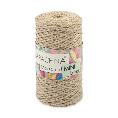 Пряжа ARACHNA Macrame Mini Lurex 75% хлопок, 15% полиэстер, 10% люрекс 1 х 250 г 200 м №03 бежевый-золото ARA-MAC-L-03