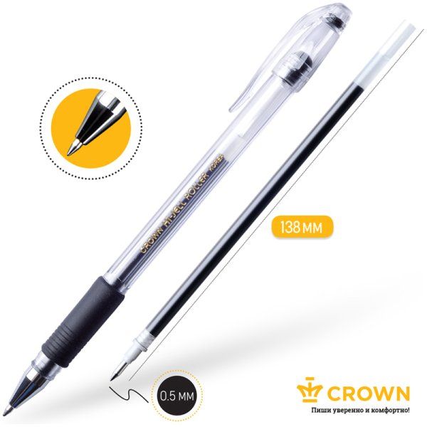 Ручка гелевая Crown "Hi-Jell Grip" черная 0.5 мм, грип RE-HJR-500RB-1