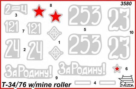 Сборная модель: Советский танк Т-34/76 с минным тралом, З-3580