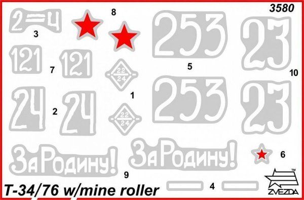 Сборная модель: Советский танк Т-34/76 с минным тралом, З-3580