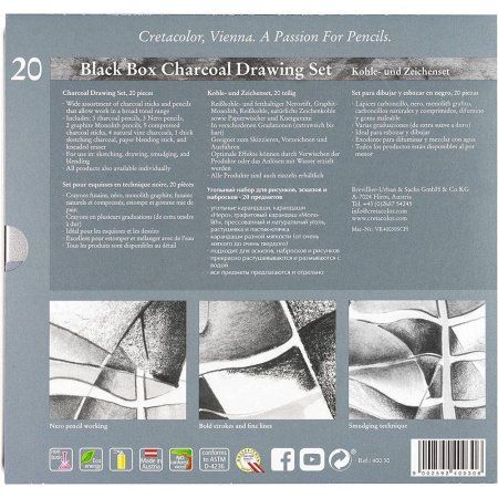 Набор для рисования углем CRETACOLOR Black Box Charcoal 20 предметов, мет.пенал CR40030