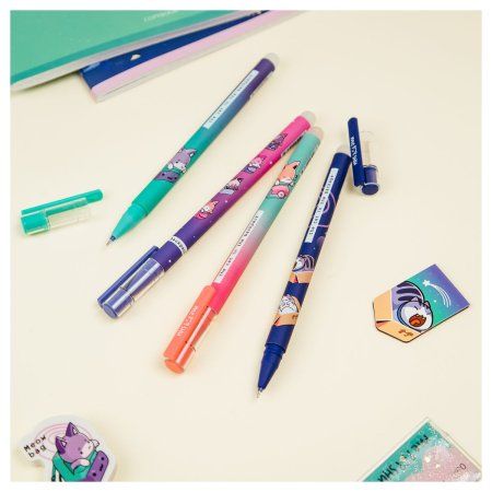 Ручка гелевая стираемая MESHU "Catbox" синяя, 0.5 мм, корпус ассорти, софт-тач RE-MS_53974