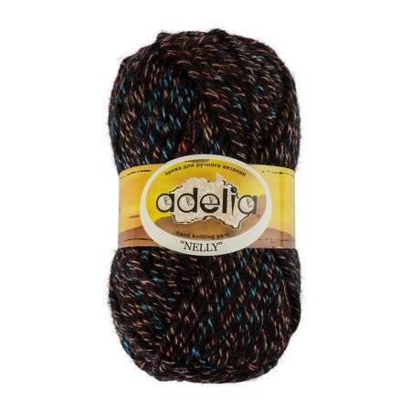 Пряжа ADELIA Nelly 70% шерсть, 30% акрил 1 х 100 г 100 ± 5 м №19 черный-голубой-оранжевый ADE-NEL-19