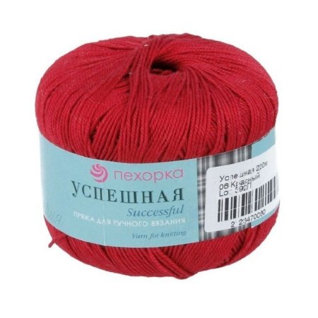 Пряжа Пехорская ПТ "Успешная" 100% мерсеризованный хлопок 1 х 50 г 220 м №006 красный PEH-USP-006