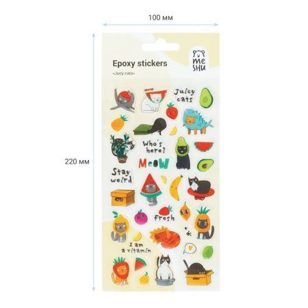 Наклейки гелевые MESHU "Jucy cats" 10 x 22 см, 36 накл, инд. уп., европодвес RE-MS_42768