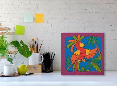 Раскраска на холсте c подрамником ФРЕЯ 15 х 15 см "Тропический попугай" RBN/S-002