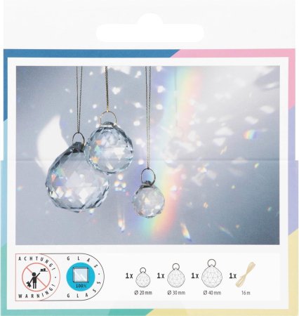 Набор для творчества Ловец солнца FOLIA Sun Catcher Crystal Trio, 3 стеклянных кристалла (2,3,4 см), золотистая нить 16 м FL-31029