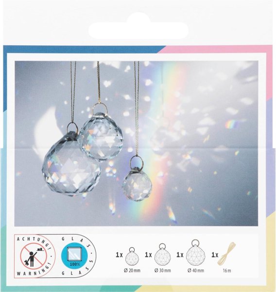 Набор для творчества Ловец солнца FOLIA Sun Catcher Crystal Trio, 3 стеклянных кристалла (2,3,4 см), золотистая нить 16 м FL-31029