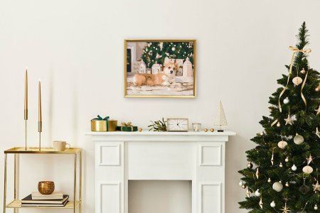 Набор для раскрашивания по номерам (холст на подрамнике) ФРЕЯ 50 х 40 см "Корги у ёлки" PNB/PL-101