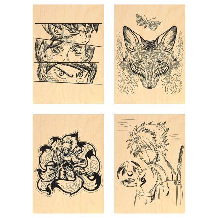 Набор досок для выжигания и росписи по дереву ТРИ СОВЫ "Аниме" 4 шт 15 x 21 см, пакет с европодвесом RE-НВ_56777