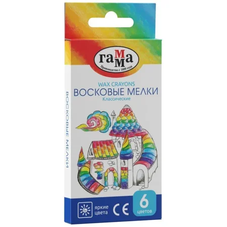 Мелки восковые ГАММА "Классические" 6 цв трехгранные, картон. упаковка, европодвес RE-2131018_01_32