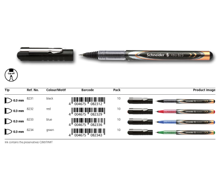 Ручка-роллер Schneider "Xtra 823" 0.5 мм, игольчатый пишущий узел, одноразовая