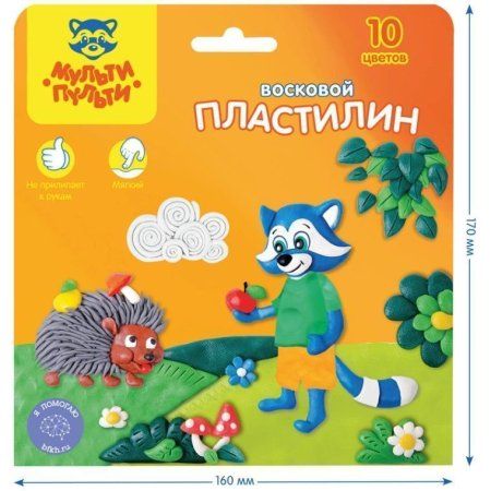 Пластилин Мульти-Пульти "Енот в лесу" 10 цв 150 г, восковой, со стеком, картон, европодвес RE-ВП_11057
