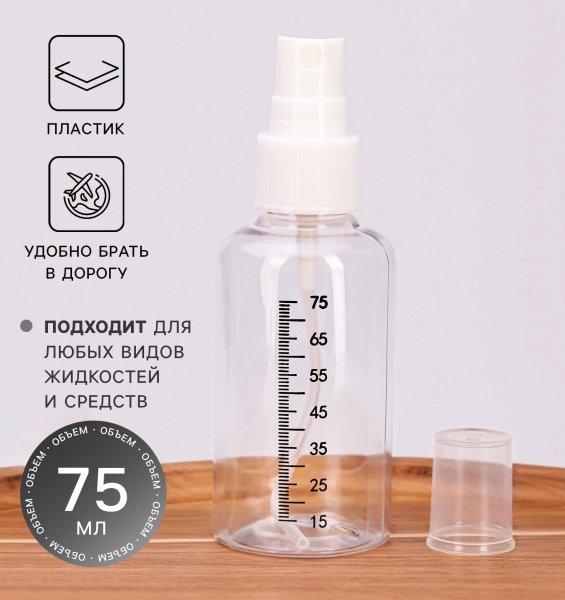 Бутылочка д/хранения с распылителем 75 мл 4x11 см со шкалой деления 1 шт SIM-2294461