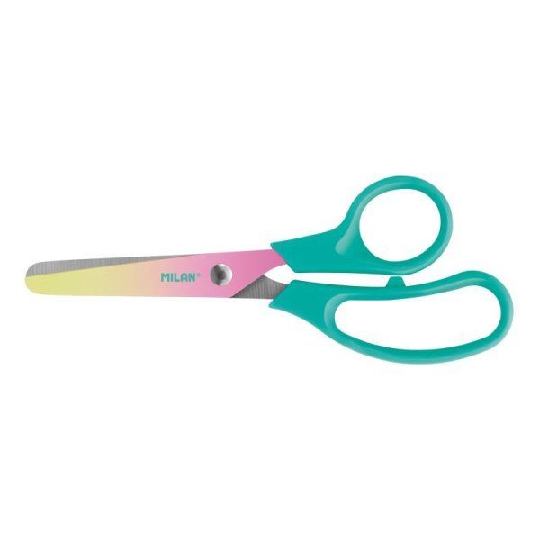 Ножницы канцелярские MILAN Basic Sunset 13.4 см, бирюзовые, блистер ML-BWM10444T
