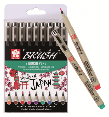 Набор капиллярных ручек SAKURA Pigma Brush 9 шт MPPOXSDKBR9