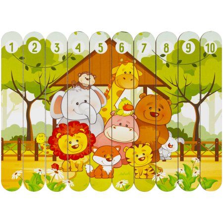 Деревянный пазл - палочки ТРИ СОВЫ "Зоопарк" 10 деталей на подложке, фанера, ХДФ RE-ПЗ00128