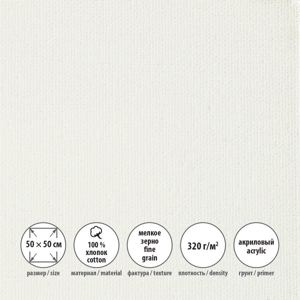 Холст грунтованный на подрамнике VISTA-ARTISTA 100% хлопок 50 х 50 см 320 г/м2 Плещеевский мелкозернистый ACFG-5050