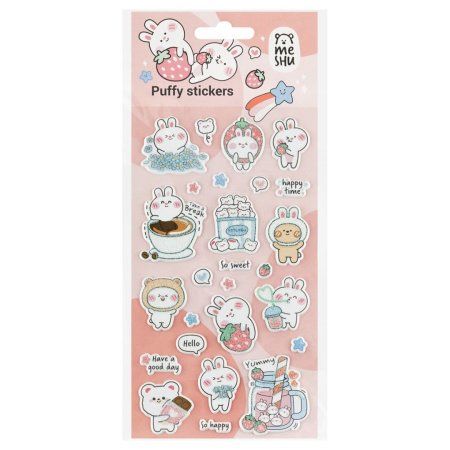 Наклейки объемные MESHU "Bubble bunny" 10 x 23 см, с блестками, пакет европодвес RE-MS_57641