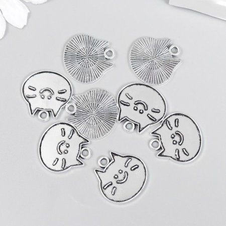 Декор для творчества металл "Котик Толстопуз мордочка" серебро 2 x 2.1 см SIM-7586221