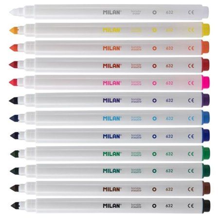 Набор фломастеров MILAN "632" смываемые 12 шт (11 цв + 1 стиратель) ML-80093