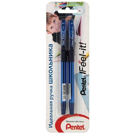 Набор шариковых ручек PENTEL Feel it! d 0.5 мм 2 шт, металлич. наконечник, 3-х гран. зона захвата, цвет чернил: синий, в блистере XBX485-CC