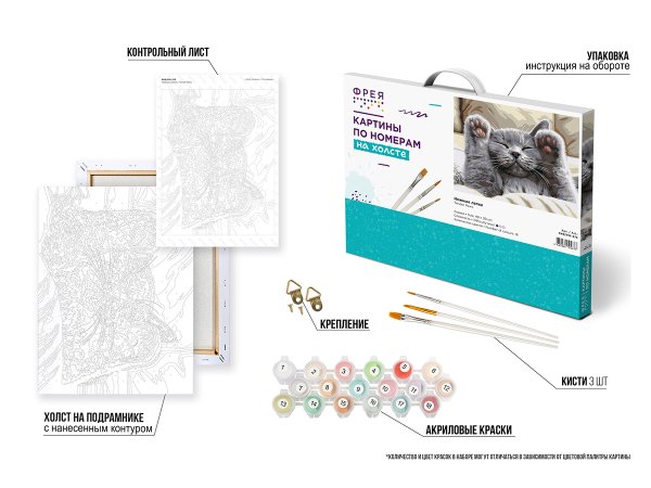 Набор для раскрашивания по номерам (холст на подрамнике) ФРЕЯ 40 х 30 см "Нежные лапки" PNB/PM-373