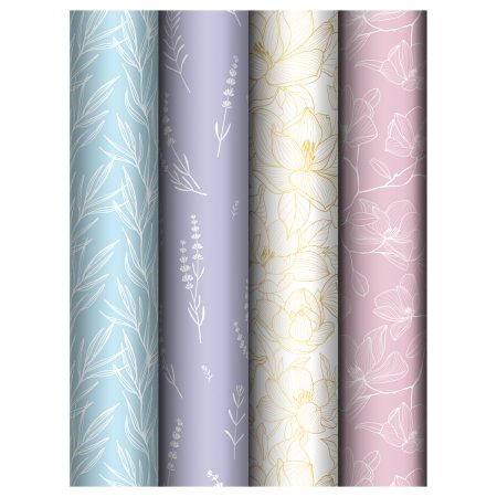 Упаковочная бумага глянцевая MESHU "Flowers" 1л. 70 x 100 см 80 г/м2, ассорти, 4 дизайна RE-MS_66832