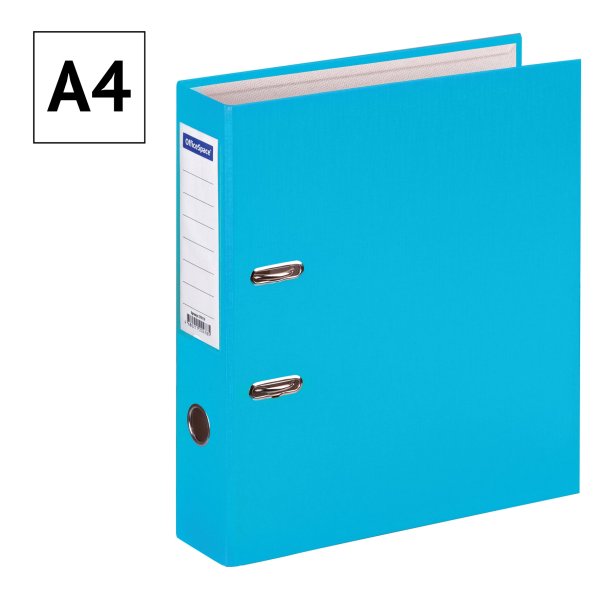 Папка-регистратор A4 OfficeSpace 70 мм, бумвинил, с карманом на корешке, бирюзовая RE-270116