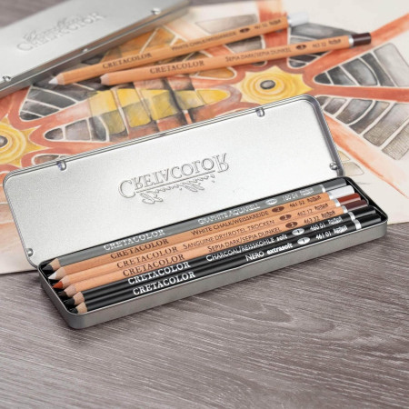 Набор для эскизов CRETACOLOR Primo Basic 6 предметов, мет.пенал CR40006