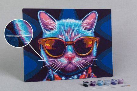 Набор для раскрашивания по номерам (холст на подрамнике) ФРЕЯ 40 х 30 см "Неоновый кот в очках" PNB/PM-211