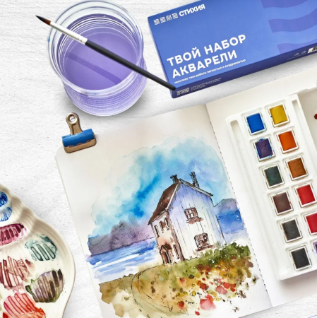 Набор акварельных красок Стихия кюветы 12 цветов, пластиковый пенал MPST02000