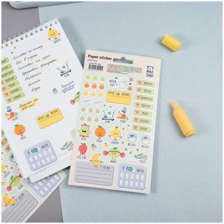 Наклейки бумажные для ежедневников MESHU "Work out" 12 x 21 см, 45 накл, европодвес RE-MS_36967