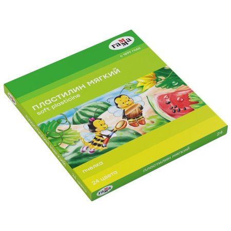 Пластилин ГАММА "Пчелка" 24 цв 360 г восковой мягкий, со стеком, картон. упаковка RE-190820201