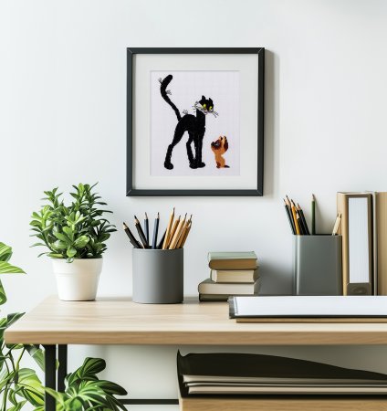 Набор для вышивания KLART "Черный кот и котенок Гав" 14 х 18 см CMF-8-568