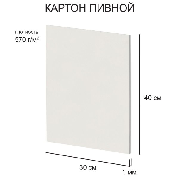 Картон пивной Love2art 1 мм 570 г/м2 30 х 40 см 1 шт белый KLP-26