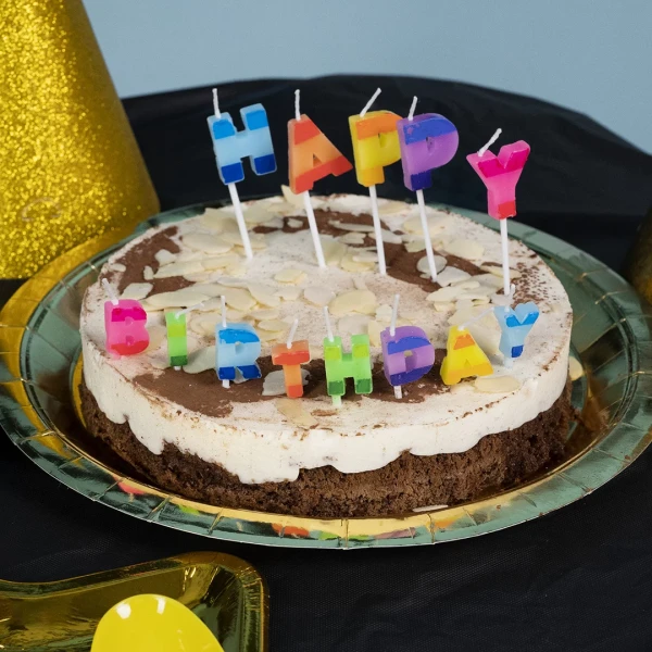 Набор свечей для торта ВОЛНА ВЕСЕЛЬЯ Буквы Happy Birthday 2.5 см, ассорти SF-132519