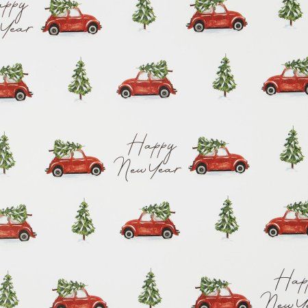 Бумага упаковочная глянцевая 70 x 100 см "Машина с елкой" 7066016
